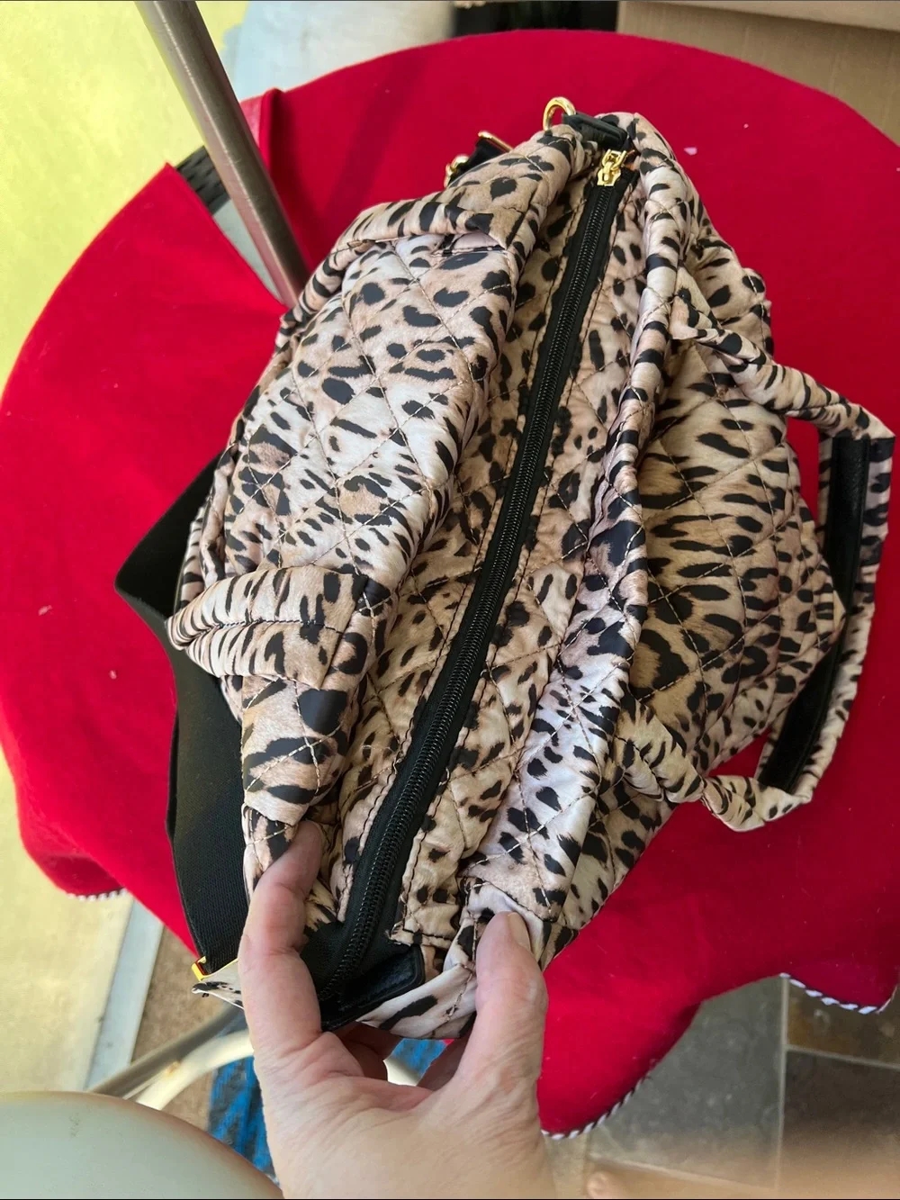Ahdorned leopard print quilted nylon large tote NWOT